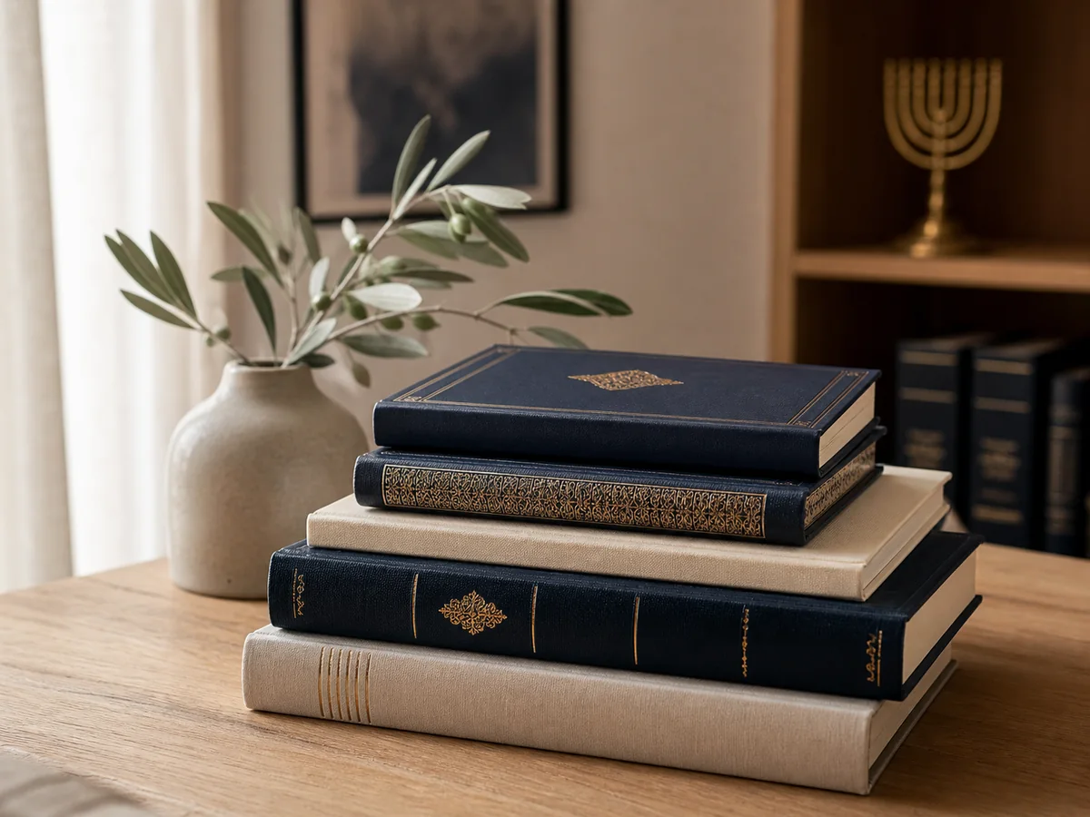 ספרי קודש למשפחה על שולחן בהיר